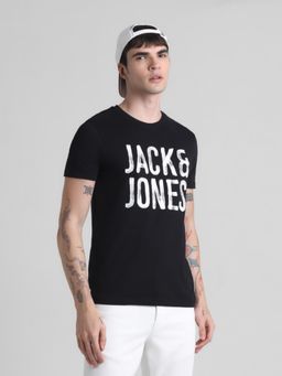 Jack & Jones - Men Black Cotton Regular Fit T-Shirt