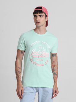 Jack & Jones - Men Green Cotton Regular Fit T-Shirt