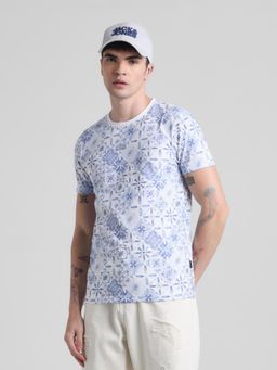 Jack & Jones - Men Blue Cotton Blend Regular Fit T-Shirt