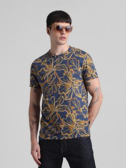 Jack & Jones - Men Navy Blue Cotton Regular Fit T-Shirt