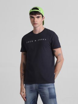 Jack & Jones - Men Black Cotton Regular Fit T-Shirt