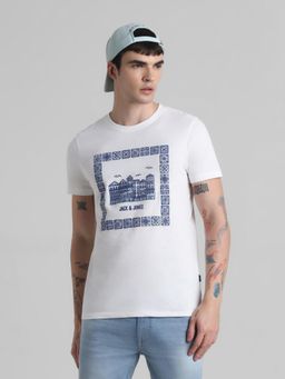 Jack & Jones - Men White Cotton Regular Fit T-Shirt