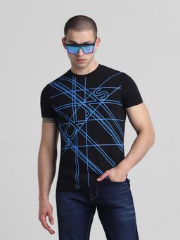 Jack & Jones - Men Black Cotton Blend Regular Fit T-Shirt