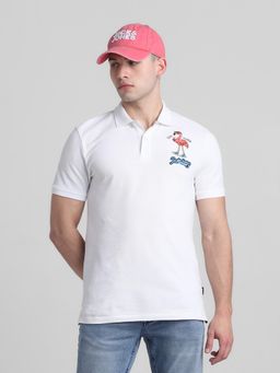 Jack & Jones - Men White Cotton Regular Fit Polo T-Shirt