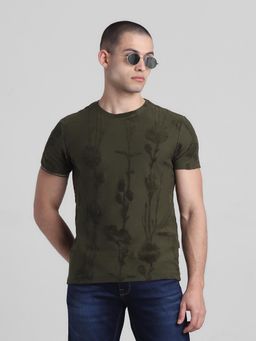 Jack & Jones - Men Green Cotton Regular Fit T-Shirt