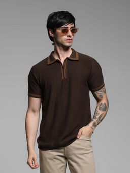 Jack & Jones - Men Brown Cotton Slim Fit Polo T-Shirt