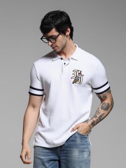 Jack & Jones - Men White Cotton Blend Regular Fit Polo T-Shirt