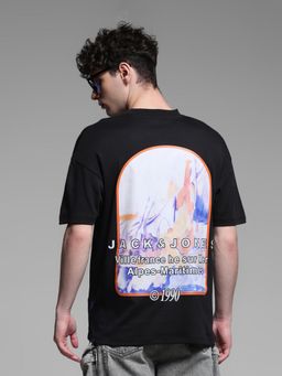Jack & Jones - Men Black Cotton Oversized Fit T-Shirt