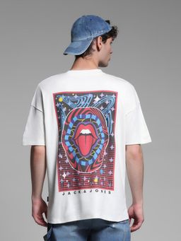 Jack & Jones - Men White Cotton Oversized Fit T-Shirt