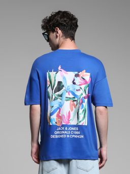 Jack & Jones - Men Blue Cotton Oversized Fit T-Shirt