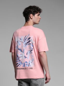 Jack & Jones - Men Pink Cotton Oversized Fit T-Shirt