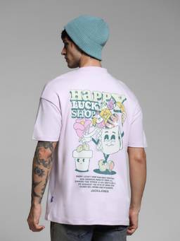 Jack & Jones - Men Lavender Cotton Oversized Fit T-Shirt