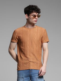 Jack & Jones - Men Brown Polyester Blend Regular Fit T-Shirt
