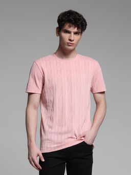 Jack & Jones - Men Pink Polyester Blend Slim Fit T-Shirt