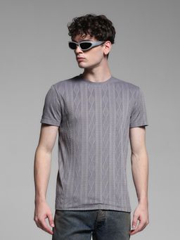 Jack & Jones - Men Grey Polyester Blend Regular Fit T-Shirt
