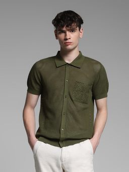 Jack & Jones - Men Green Cotton Regular Fit Shirt