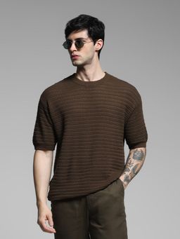 Jack & Jones - Men Brown Cotton Oversized Fit T-Shirt