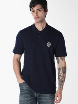 Jack & Jones - Men Navy Blue Cotton Regular Fit Polo T-Shirt