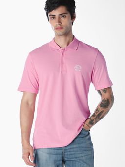 Jack & Jones - Men Pink Cotton Regular Fit Polo T-Shirt