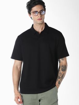 Jack & Jones - Men Black Cotton Regular Fit Polo T-Shirt