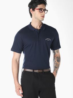 Jack & Jones - Men Navy Blue Organic Cotton Regular Fit Polo T-Shirt