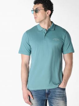 Jack & Jones - Men Teal Organic Cotton Regular Fit Polo T-Shirt
