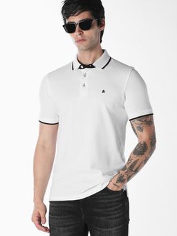 Jack & Jones - Men White Organic Cotton Slim Fit Polo T-Shirt