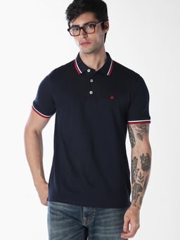 Jack & Jones - Men Navy Blue Organic Cotton Slim Fit Polo T-Shirt