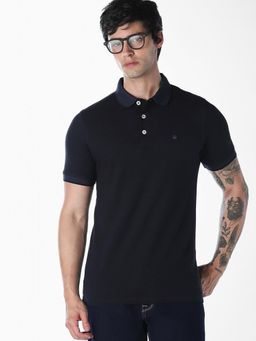Jack & Jones - Men Navy Blue Organic Cotton Slim Fit Polo T-Shirt