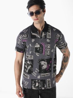 Jack & Jones - Men Black Cotton Regular Fit Polo T-Shirt