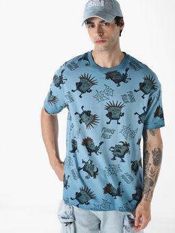 Jack & Jones - Men Blue Cotton Oversized Fit T-Shirt