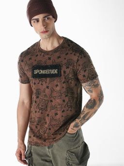 Jack & Jones - Men Brown Cotton Regular Fit T-Shirt