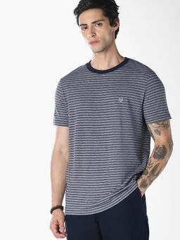 Jack & Jones - Men Blue Cotton Regular Fit T-Shirt