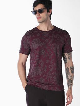 Jack & Jones - Men Maroon Cotton Regular Fit T-Shirt