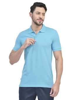 WOODLAND - Casuals Blue Cotton Polo T-shirt For Men