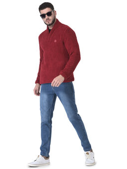 WOODLAND - Maroon Polyester Sweater For Men
