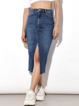 ONLY - Blue High Rise Midi Denim Skirt