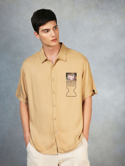 Bewakoof - Official Naruto Men's Brown Gara Graphic Printed Oversized Shirt