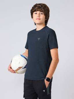 Technosport - Boys Round Neck Slim Fit Sports Navy Blue T-Shirt