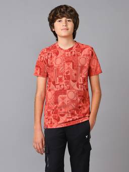 Technosport - Boys Round Neck Slim Fit Sports Red T-Shirt