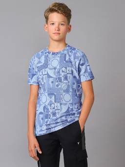 Technosport - Boys Round Neck Slim Fit Sports Blue T-Shirt