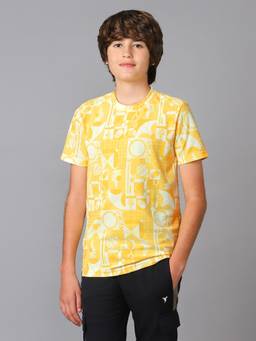 Technosport - Boys Round Neck Slim Fit Sports Yellow T-Shirt