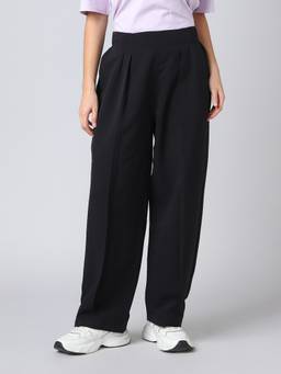 Technosport - Black Women Korean Style Baggy Pants Wide Leg Trousers for Casual