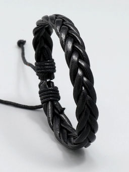 OOMPH - Black Braided Leather Handmade Wrap Fashion Bracelet for Men & Boys