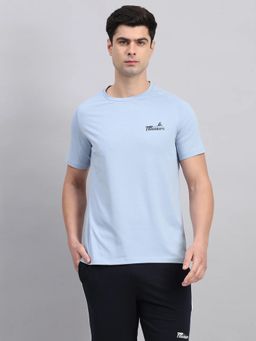 Fitleasure - Blue Quick-Dry Cotton-Poly Raglan Sleeve Round-Neck Sports T-Shirt