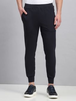 Fitleasure - Men Navy Blue Blended Solid Tapered Trackpant