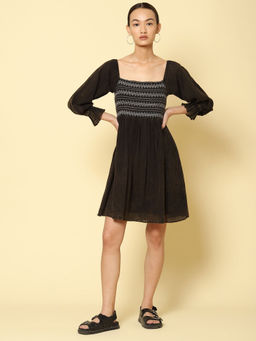 Label Ritu Kumar - Olive Green Off Shoulder Short Dress