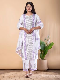 Readiprint - Women Straight Lavender Kurta and Pant with Dupatta