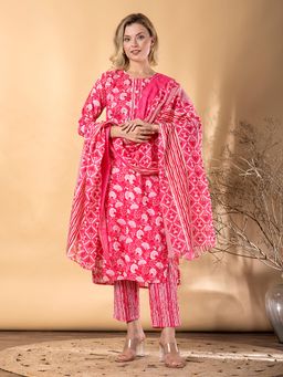 Readiprint - Women Straight Style Pink Kurta and Pant with Dupatta