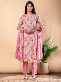 Readiprint - Women Pink Straight Style Kurta and Pant with Dupatta